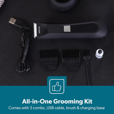 Geepas GTR57519UK Waterproof Body Trimmer with LED Display | IPX5 Protection | Ceramic & Stainless Steel Blades | 2-Speed Control |  LED Light for Full Body Grooming