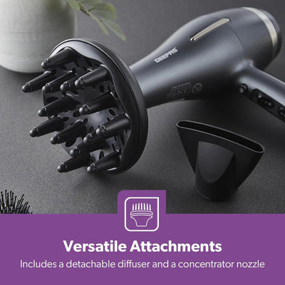 Geepas GHD86052UK Professional Ionic Hair Dryer | 2200W AC Motor | 3 Heat & 2 Speed Settings| Cool Shot | Ionic Function | Diffuser | Concentrator | 2 Years Warranty