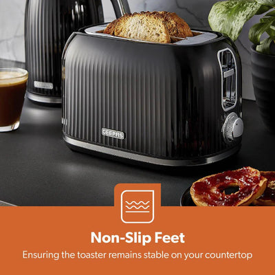 Geepas Fluted Bread Toaster GBT36558UK-BK – 2 Slice, 6 Browning Levels, Removable Crumb Tray, Defrost & Reheat, Ideal for All Bread Types, 2-Year Warranty, Black