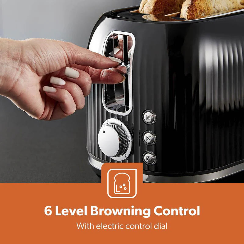 Geepas Fluted Bread Toaster GBT36558UK-BK – 2 Slice, 6 Browning Levels, Removable Crumb Tray, Defrost & Reheat, Ideal for All Bread Types, 2-Year Warranty, Black