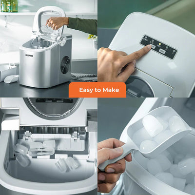 Geepas Portable Automatic Ice Maker GIM63053UK | 12kg/Day Production Capacity| 1.2L Water Tank| 600g Ice Storage| Makes 9 Ice Bullets in 7 Minutes| 2 Years Warranty