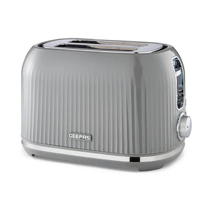 Geepas Fluted Bread Toaster- GBT36558UK-GR/ 2 Slice Slot, with 6 Adjustable Browning Control and Removable Crumb Tray, Defrost and Reheat Button/  2 Years Warranty, Grey