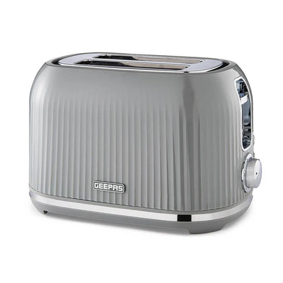 Geepas Fluted Bread Toaster- GBT36558UK-GR/ 2 Slice Slot, with 6 Adjustable Browning Control and Removable Crumb Tray, Defrost and Reheat Button/  2 Years Warranty, Grey