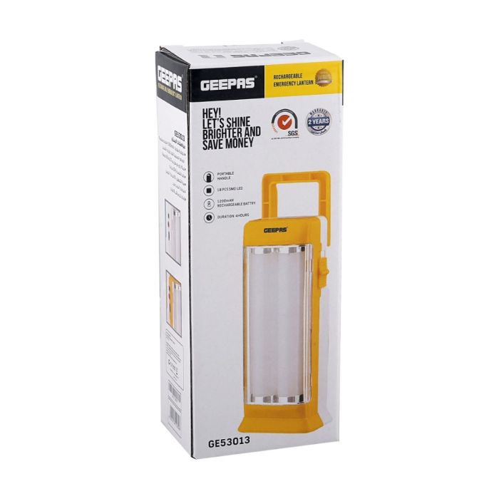 Geepas Rechargeable LED Lantern | Emergency Lantern with Portable Handle | 18 Pcs SMD 0.2W Hi-Power Luminous LEDs, 4 Hours Working (One Tube) | Very Suitable for Power Outages - 2 Years Warranty