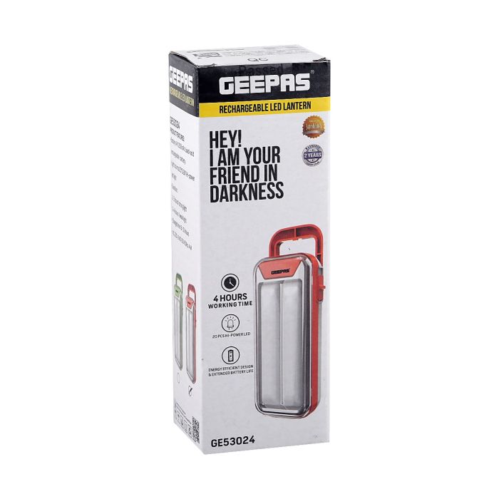 Geepas Rechargeable 4W Emergency Lantern with Light Dimmer Function | 20 Pc LED Tube, 4 Hours Working Time, Portable & Lightweight | Suitable for Power Outages, Hiking and Camping