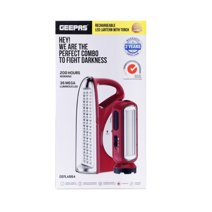 Geepas Rechargeable LED Lantern & Torch 1600mAh| Emergency Lantern with Light Dimmer Function | 36 Super Bright LEDs, 200Hours Working Lantern | Very Suitable for Power Outages |2 Years Warranty