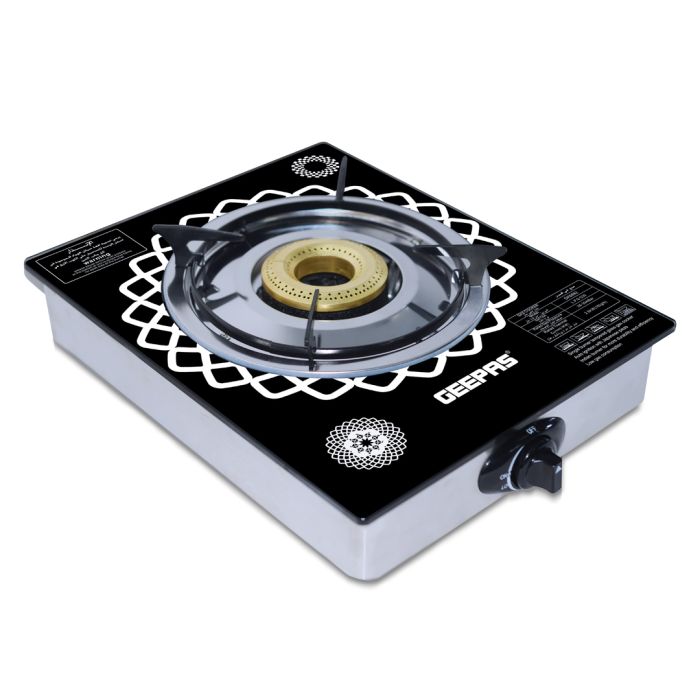 Gas Cooker, Single Brass Burner, GK6892 | Tempered Glass Top | Stainless Steel Frame & Tray | Auto Piezo Ignition | Heavy Cast Iron Mixing Tube