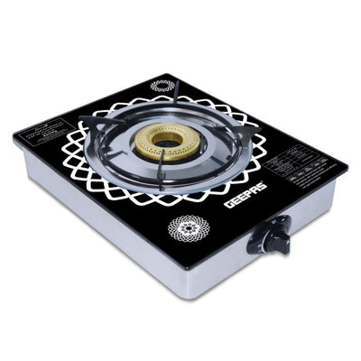 Gas Cooker, Single Brass Burner, GK6892 | Tempered Glass Top | Stainless Steel Frame & Tray | Auto Piezo Ignition | Heavy Cast Iron Mixing Tube