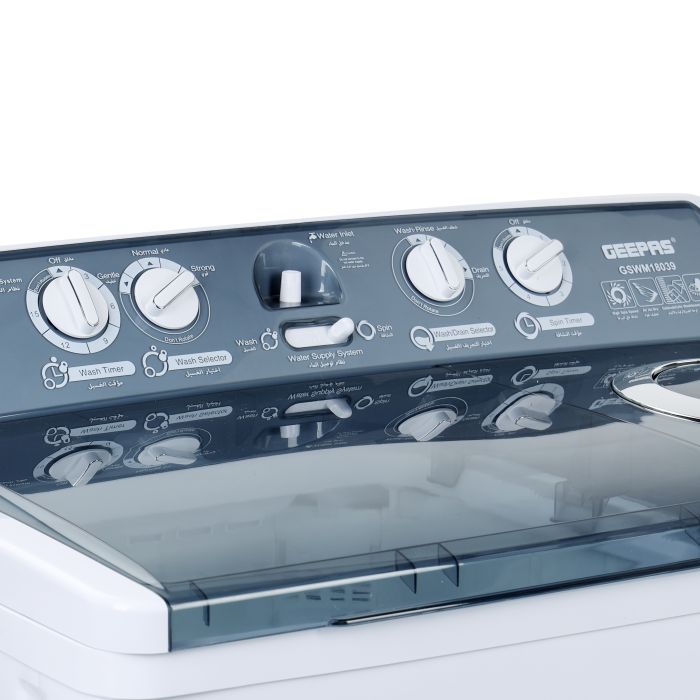 Geepas Twin Tub Washing Machine - Rotating Knobs Wash Timer, Selector, Drain & Spin Timer | Transparent Lid, Big Pulsator & Magic Filter | Ideal for Clothes, Curtains, Blankets & More