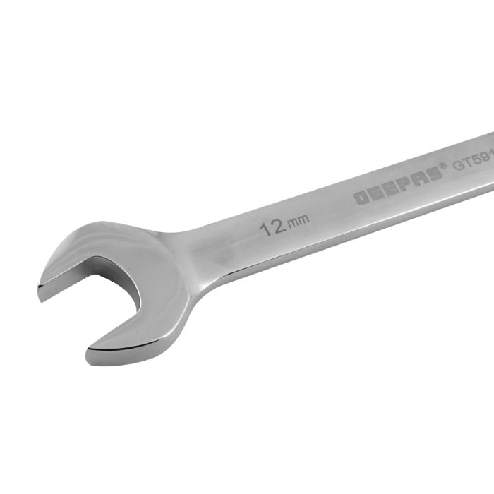 Geepas 12mm Gear Wrench with Plastic Hanger - Part Ring/Open-Ended Spanner with Ratchet Function | CRV, Mirror Finish | Ideal for Mechanic, Plumbers, Carpenter, DIYers and More