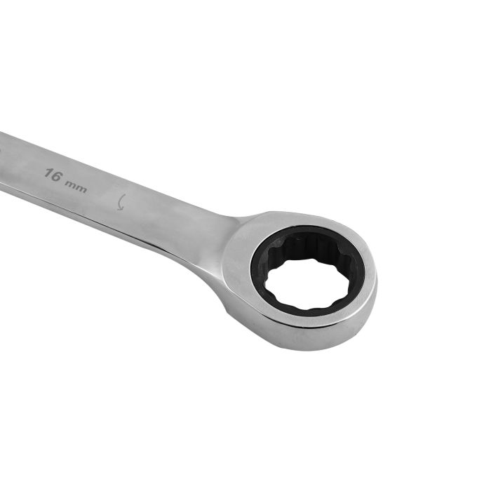 Geepas 16mm Gear Wrench with Plastic Hanger - Part Ring/Open-Ended Spanner with Ratchet Function | CRV, Mirror Finish | Ideal for Mechanic, Plumbers, Carpenter, DIYers and More