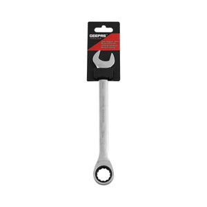 Geepas 19mm Gear Wrench with Plastic Hanger - Part Ring/Open-Ended Spanner with Ratchet Function | CRV, Mirror Finish | Ideal for Mechanic, Plumbers, Carpenter, DIYers and More