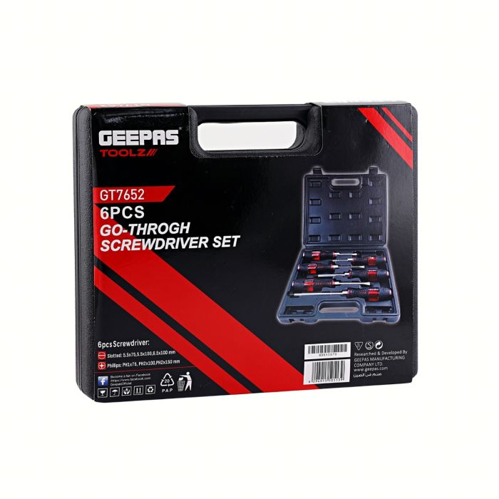 6pcs Screwdriver Set with Case - 6 Screwdrivers, 3 Slotted & 3 Phillips with Ergonomic Handles and High Grip Textured Panels for Comfortable Usage