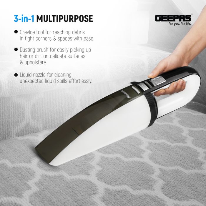 Geepas Cordless Handheld Vacuum Cleaner - Rechargeable and Lightweight Hand Held Vacuum Cleaner - Low Noise Design with HEPA Filter for Home, Kitchen, Pet, Car & Office - 2 Years Warranty