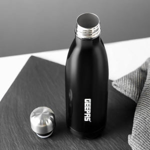 Geepas 500 ML Stainless Steel Vacuum Flask- GVF27019| Double Wall Insulation for Hot and Cold Beverages| Comfortable to Hold and Easy to Carry| Suitable for Indoor and Outdoor Use| 2 Years Warranty, Black
