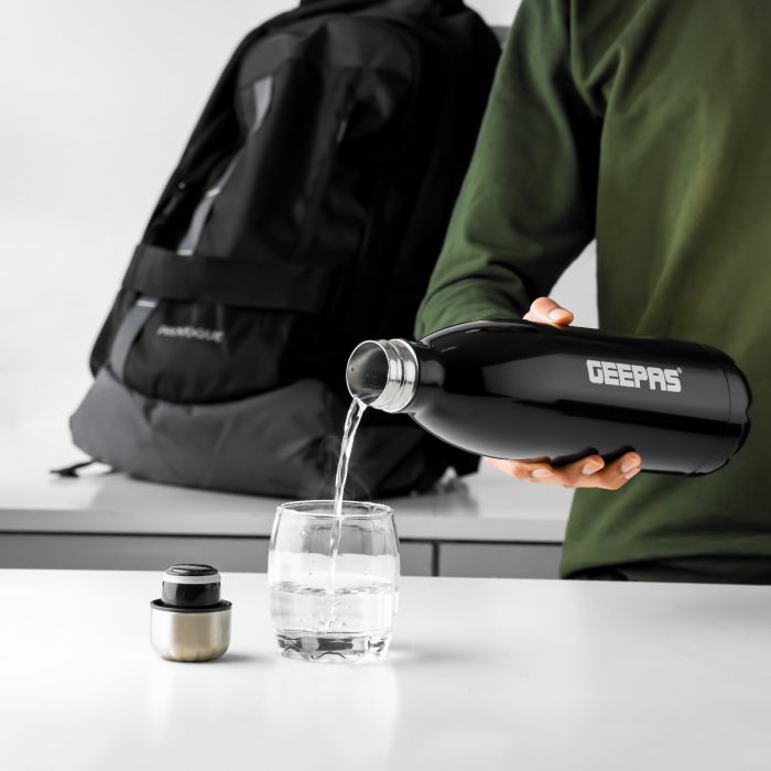 Geepas 1.0 L Stainless Steel Vacuum Flask- GVF27021| Double Wall Insulation for Hot and Cold Beverages| Comfortable to Hold and Easy to Carry| Suitable for Indoor and Outdoor Use| 2 Years Warranty, White
