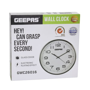 Geepas Wall Clock - Round Decorative Campagne/Silver colour Frame Clock for Living Room, Bedroom, Kitchen (Battery Not Included) Color Frame | 2 Years Warranty