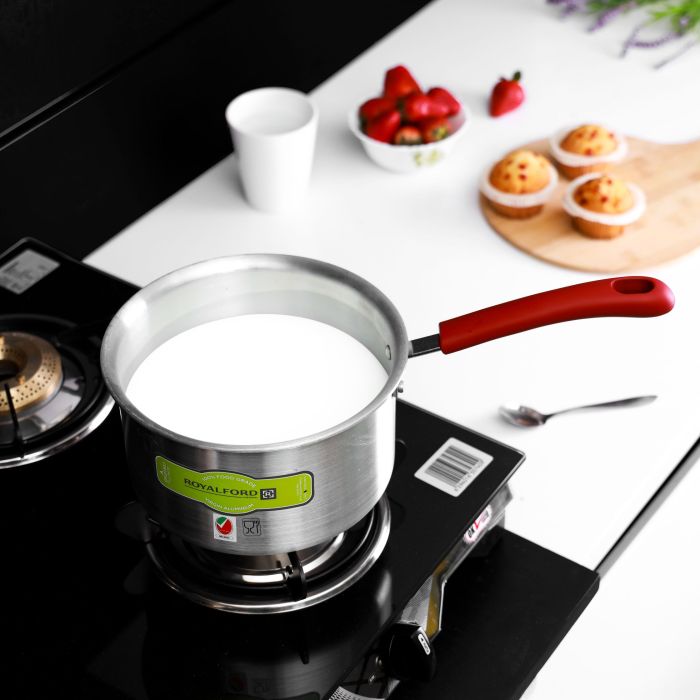 Royalford RF10096 16Cm Aluminium Milk Pan with Lid - Aluminium Saucepan Pouring Spout with Bakelite Handle, Easy to Store| Ideal as Coffee Pot, Tea Pot, Milk Pot & a Small Saucepan