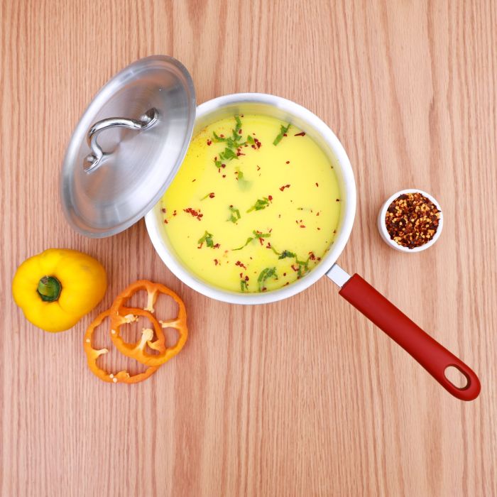 Royalford RF10096 16Cm Aluminium Milk Pan with Lid - Aluminium Saucepan Pouring Spout with Bakelite Handle, Easy to Store| Ideal as Coffee Pot, Tea Pot, Milk Pot & a Small Saucepan