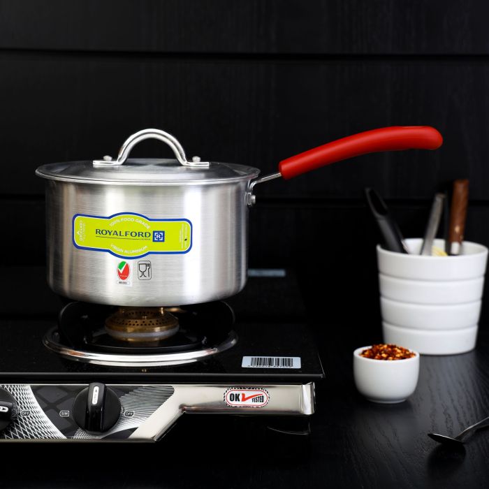 Royalford RF10096 16Cm Aluminium Milk Pan with Lid - Aluminium Saucepan Pouring Spout with Bakelite Handle, Easy to Store| Ideal as Coffee Pot, Tea Pot, Milk Pot & a Small Saucepan