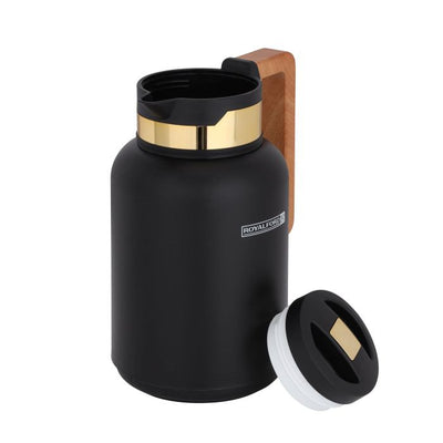 Double Wall Vacuum Jug with Wooden Handle, 1L, RF10172 | Thermal Insulated Airpot | Keep Drinks Hot/ Cold | Asbestos-Free Pink Glass Inner | Portable & Leak Proof Thermal Flask