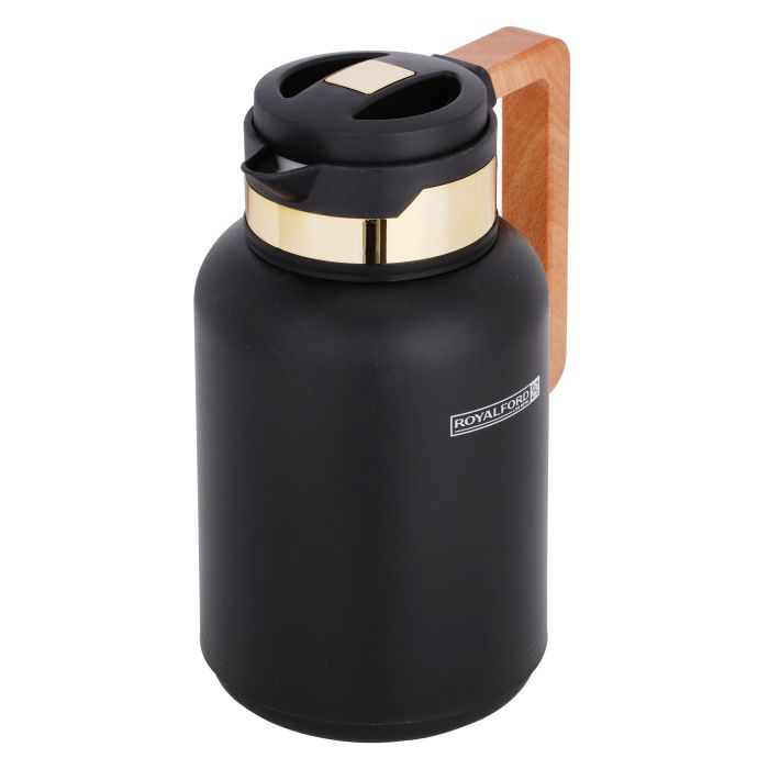 Double Wall Vacuum Jug with Wooden Handle, 1L, RF10172 | Thermal Insulated Airpot | Keep Drinks Hot/ Cold | Asbestos-Free Pink Glass Inner | Portable & Leak Proof Thermal Flask