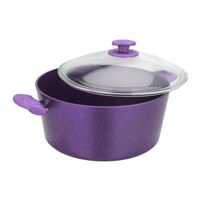 Aluminium Casserole with Durable Granite Coating, RF10259 | 5 Layer Durable Construction | Nonstick Aluminium Casserole Pot with Glass Lid & Bakelite Handles