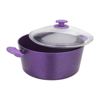 Aluminium Casserole with Durable Granite Coating, RF10259 | 5 Layer Durable Construction | Nonstick Aluminium Casserole Pot with Glass Lid & Bakelite Handles