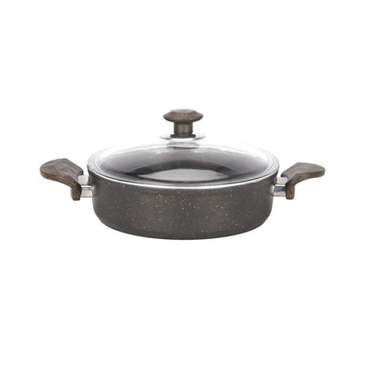 Chef Mark Granite Coated Cookware Set, 9 Pieces, RF10268 | Premium-Quality Aluminium | Tempered Glass Lid | Heavy-Duty Bakelite Handles | Compatible with all Types of Gas