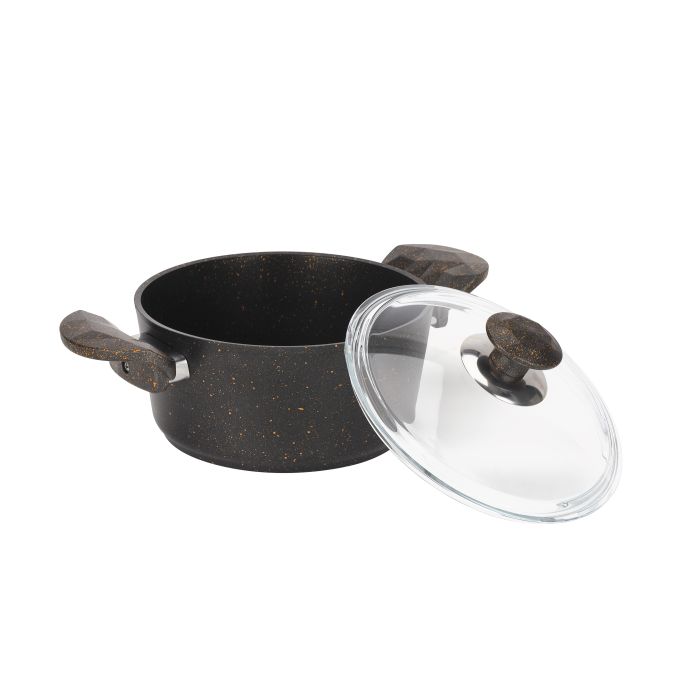 Chef Mark Granite Coated Cookware Set, 9 Pieces, RF10268 | Premium-Quality Aluminium | Tempered Glass Lid | Heavy-Duty Bakelite Handles | Compatible with all Types of Gas