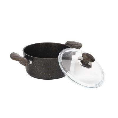 Chef Mark Granite Coated Cookware Set, 9 Pieces, RF10268 | Premium-Quality Aluminium | Tempered Glass Lid | Heavy-Duty Bakelite Handles | Compatible with all Types of Gas