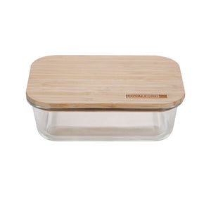Rectangular Glass Food Container with Bamboo Lid, RF10321 - 1520ml Capacity, Freezer & Dishwasher Safe, Air Tight Lid with Silicone Sealing Ring, High Thermal Shock Resistant