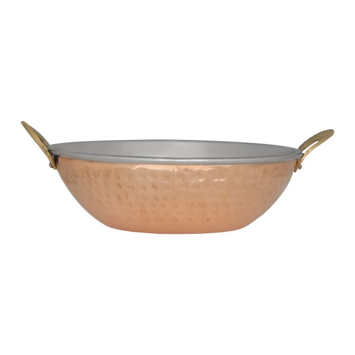 Cooper Steel Serving Kadai, RF10394 | Copper Stainless Steel Hammered Kadai | Indian Serving Bowl | Indian Dishes Serve ware for Vegetable and Curries