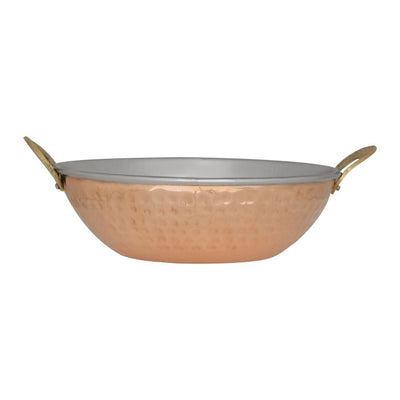 Cooper Steel Serving Kadai, RF10394 | Copper Stainless Steel Hammered Kadai | Indian Serving Bowl | Indian Dishes Serve ware for Vegetable and Curries