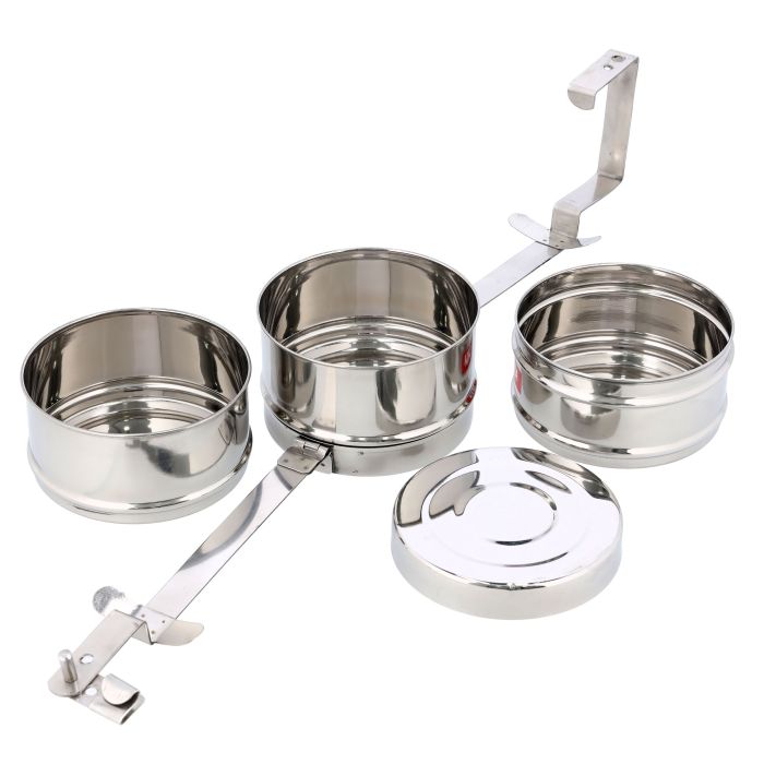 3 Layer Bombay Tiffin, Stainless Steel, RF10558 - Tiffin Box for Office Use, Student, Women, Men, Girls, Traditional Tiffin Boxes