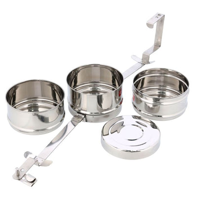 3 Layer Bombay Tiffin, Stainless Steel, RF10558 - Tiffin Box for Office Use, Student, Women, Men, Girls, Traditional Tiffin Boxes