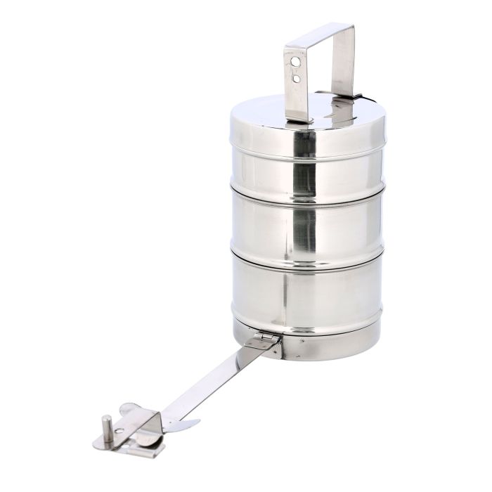 3 Layer Bombay Tiffin, Stainless Steel, RF10558 - Tiffin Box for Office Use, Student, Women, Men, Girls, Traditional Tiffin Boxes