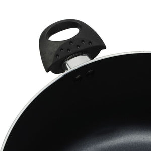 Royalford 24 CM Aluminium Casserole- RF11197| Non-Stick Aluminium Cookware| Dot Induction Base| Compatible with Hot Plate, Halogen, Gas and Induction Cooktops| 3mm Thickness, Strong Bakelite Handles and Knob and Tempered Glass Lid| Black| One-Piece