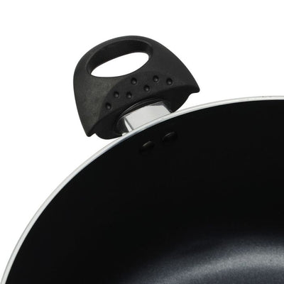 Royalford 24 CM Aluminium Casserole- RF11197| Non-Stick Aluminium Cookware| Dot Induction Base| Compatible with Hot Plate, Halogen, Gas and Induction Cooktops| 3mm Thickness, Strong Bakelite Handles and Knob and Tempered Glass Lid| Black| One-Piece