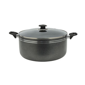 Royalford 24 CM Aluminium Casserole- RF11197| Non-Stick Aluminium Cookware| Dot Induction Base| Compatible with Hot Plate, Halogen, Gas and Induction Cooktops| 3mm Thickness, Strong Bakelite Handles and Knob and Tempered Glass Lid| Black| One-Piece