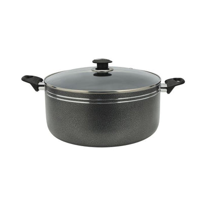Royalford 24 CM Aluminium Casserole- RF11197| Non-Stick Aluminium Cookware| Dot Induction Base| Compatible with Hot Plate, Halogen, Gas and Induction Cooktops| 3mm Thickness, Strong Bakelite Handles and Knob and Tempered Glass Lid| Black| One-Piece