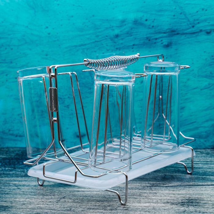 Royalford RF1155GH8 Stainless Steel 8 Glass Stand Holder with Drainer - Glass Drainer Storage Drying Rack - Glass Holder Rack - Drying Holds 8 Cups - Ideal for Storing/Draining/Drying Cups, Mugs, Glasses