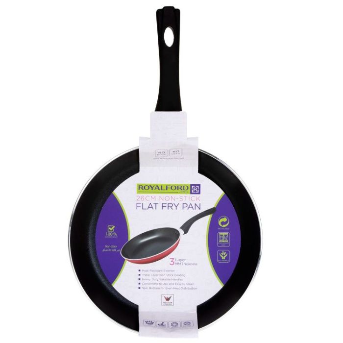 Royalford RF1262FP26 Fry Pan, 26 CM | Frying Pan - Black, Non-Stick Fry Pan Set. Non-Stick Cookware, Recyclable Material Fry Pan