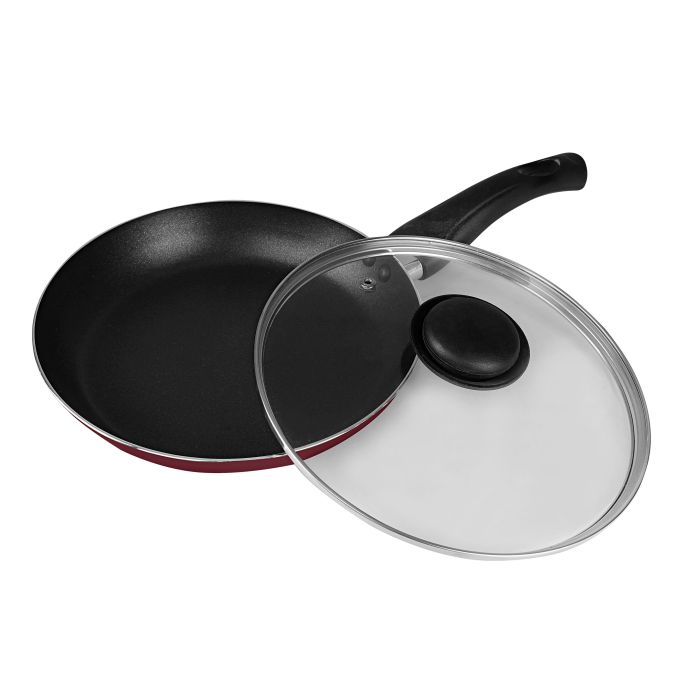 Royalford RF2950 Frying Pan, 22 cm- Aluminum Non-Stick Fry Pan - Ergonomic Handle - Saute Pan/Deep Frying Pan with Glass Lid - Suitable for Multiple Hob Types - Ideal for Frying Sauting Stir Frying