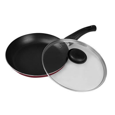 Royalford RF2950 Frying Pan, 22 cm- Aluminum Non-Stick Fry Pan - Ergonomic Handle - Saute Pan/Deep Frying Pan with Glass Lid - Suitable for Multiple Hob Types - Ideal for Frying Sauting Stir Frying