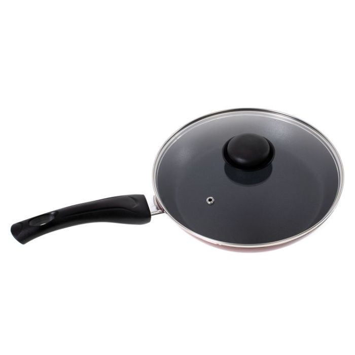 Royalford RF2951 Frying Pan, 24 cm - Aluminum Non-Stick Fry Pan - Ergonomic Handle - Saute Pan/Deep Frying Pan with Glass Lid - Suitable for Multiple Hob Types - Ideal for Frying Sauting Stir Frying