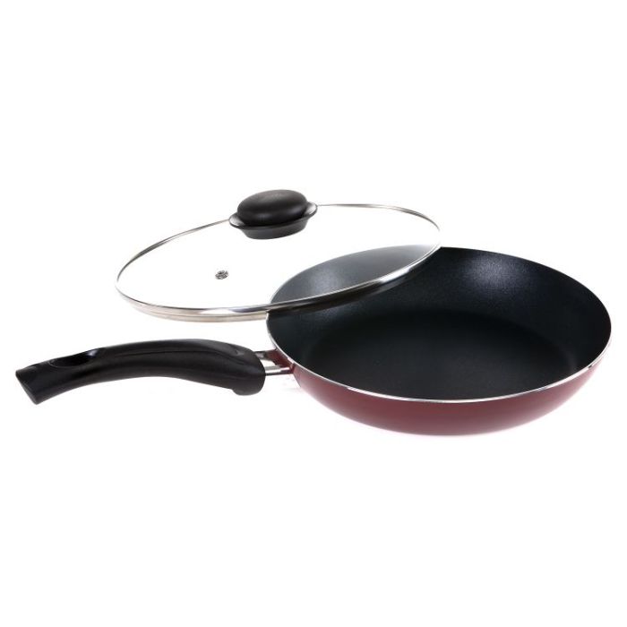 Royalford RF2951 Frying Pan, 24 cm - Aluminum Non-Stick Fry Pan - Ergonomic Handle - Saute Pan/Deep Frying Pan with Glass Lid - Suitable for Multiple Hob Types - Ideal for Frying Sauting Stir Frying