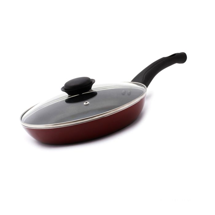 Royalford RF2953 Frying Pan, 28 cm- Aluminum Non-Stick Fry Pan | Ergonomic Handle | Saute Pan/Deep Frying Pan with Glass Lid | Suitable for Gas Hob | Ideal for Frying Sauting Stir Frying