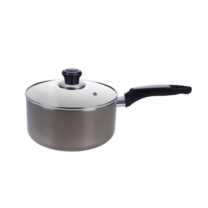Royalford RF2961 18cm Aluminium Non-Stick Small Enamel Saucepan with Lid Made of Toughened Glass, Cooking Surface Induction Saucepan