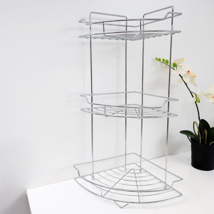 Royalford RF4374 3-Tier Corner Rack - Portable Design, Strong & Sturdy Material | Spice Rack Kitchen Bathroom Countertop Organizer Vanity Tray Cosmetic Makeup Storage Standing Shelf